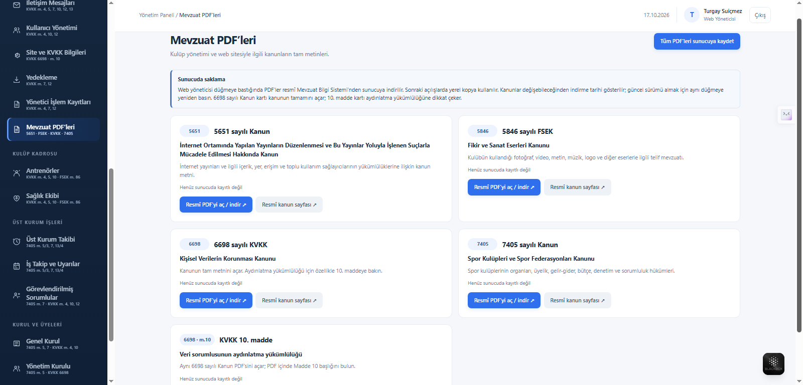 Spor Kulübü Yönetimi ve Web Sitesi