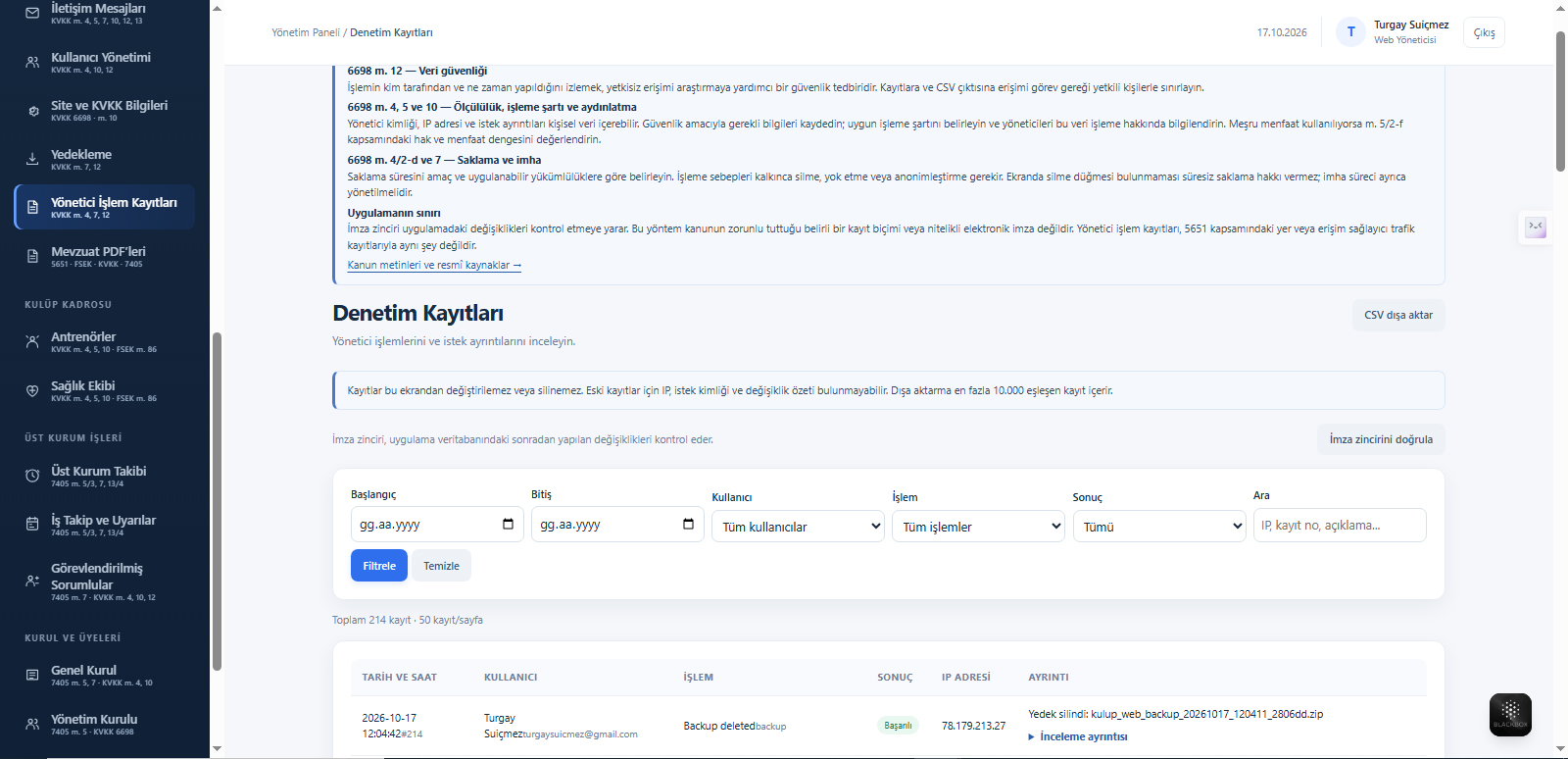Spor Kulübü Yönetimi ve Web Sitesi